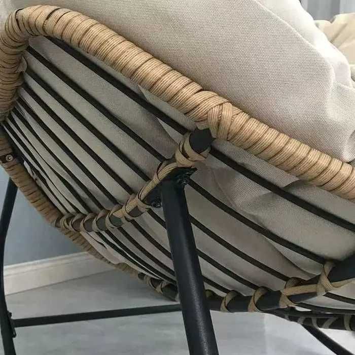 Fotel Bujany Sofa Z Rattanu I Poduszka XXL - Beżowy / Szary 100x100x80