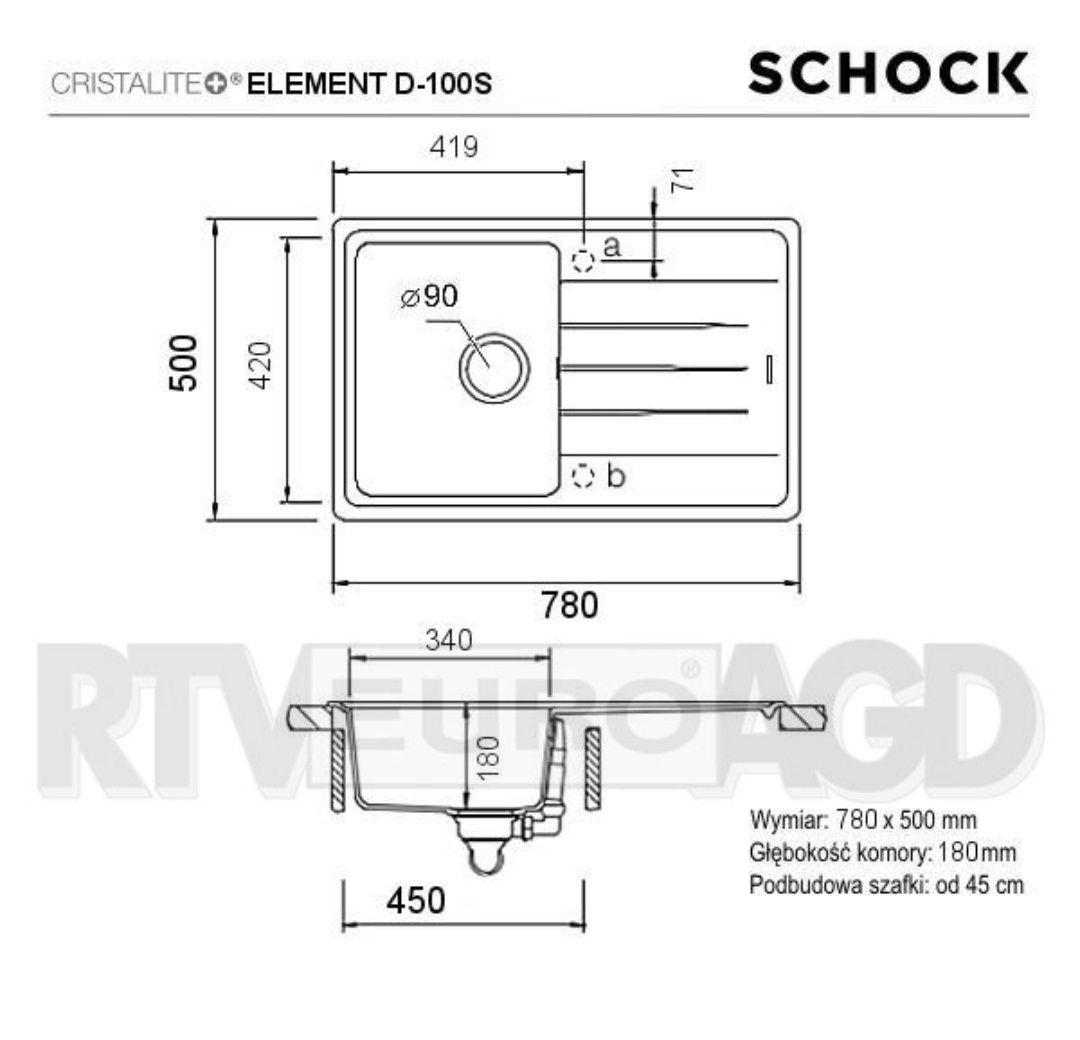 NOWY zlew Element D-100 S Onyx Schock