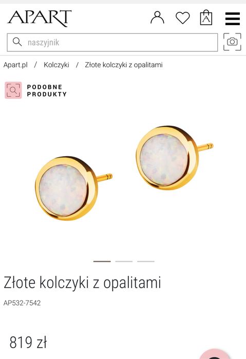 Złote kolczyki z opalitem sztyft Apart