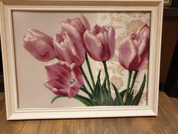 Obraz "Tulipany" ręcznie wyszywany koralikami - Duży 45x60 cm