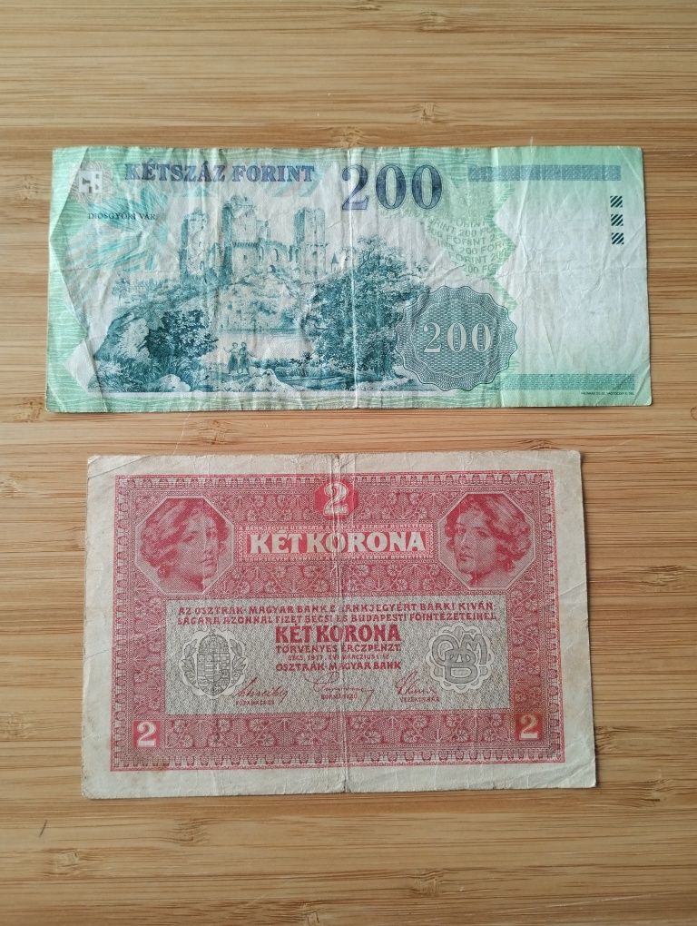 Banknoty, Węgry 200 forint 1998, Austro-Węgry 2 korony 1917