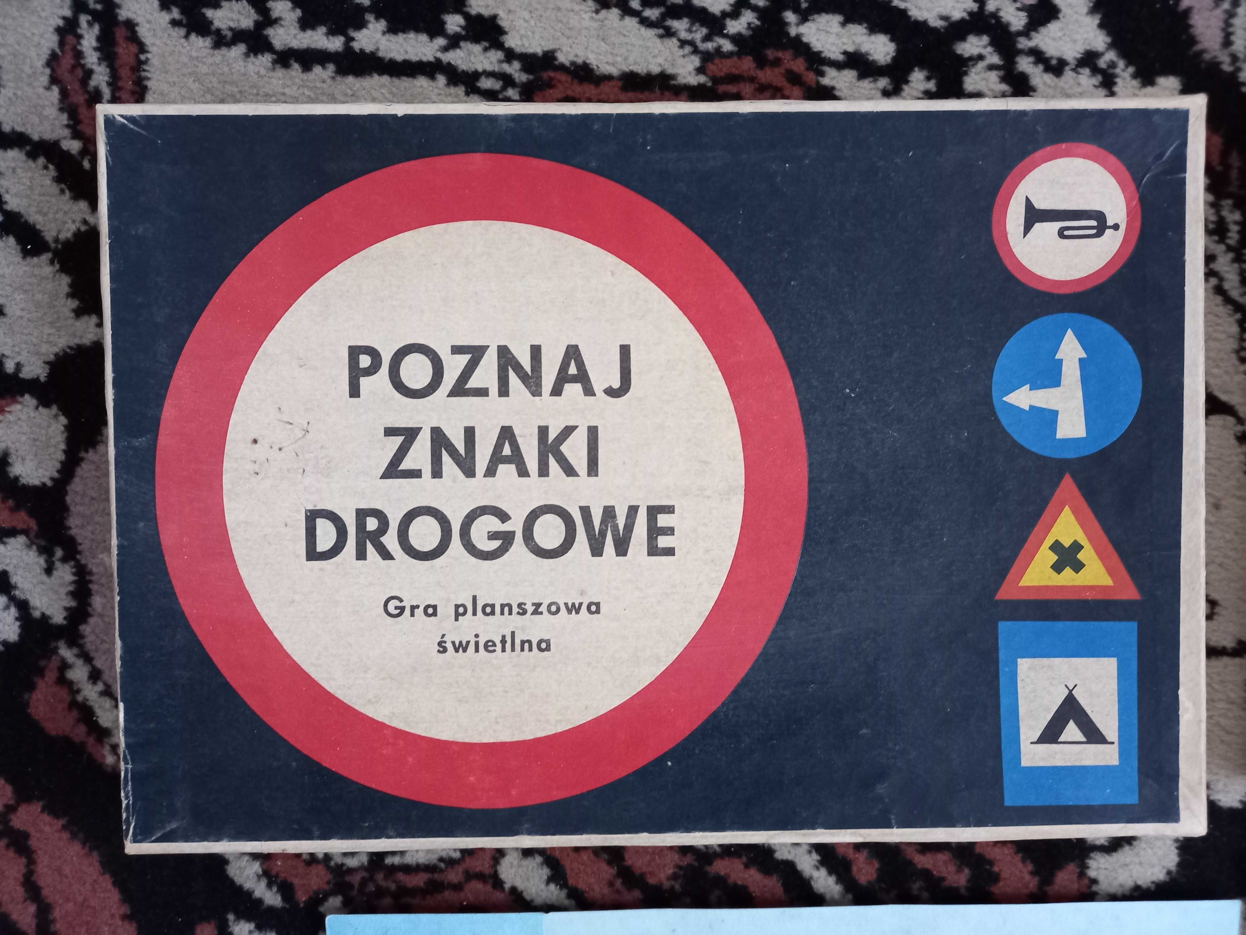 Retro gra z PRL "Poznaj znaki drogowe" gra planszowa świetlna