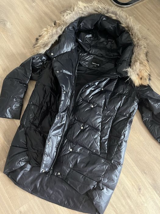 Czarna kurtka zimowa, naturalne wypełnienie, jenot naturalny roz 36