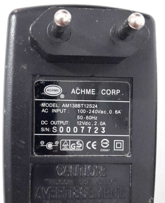 Transformador ACHME Corp. 12V 2.0A usado