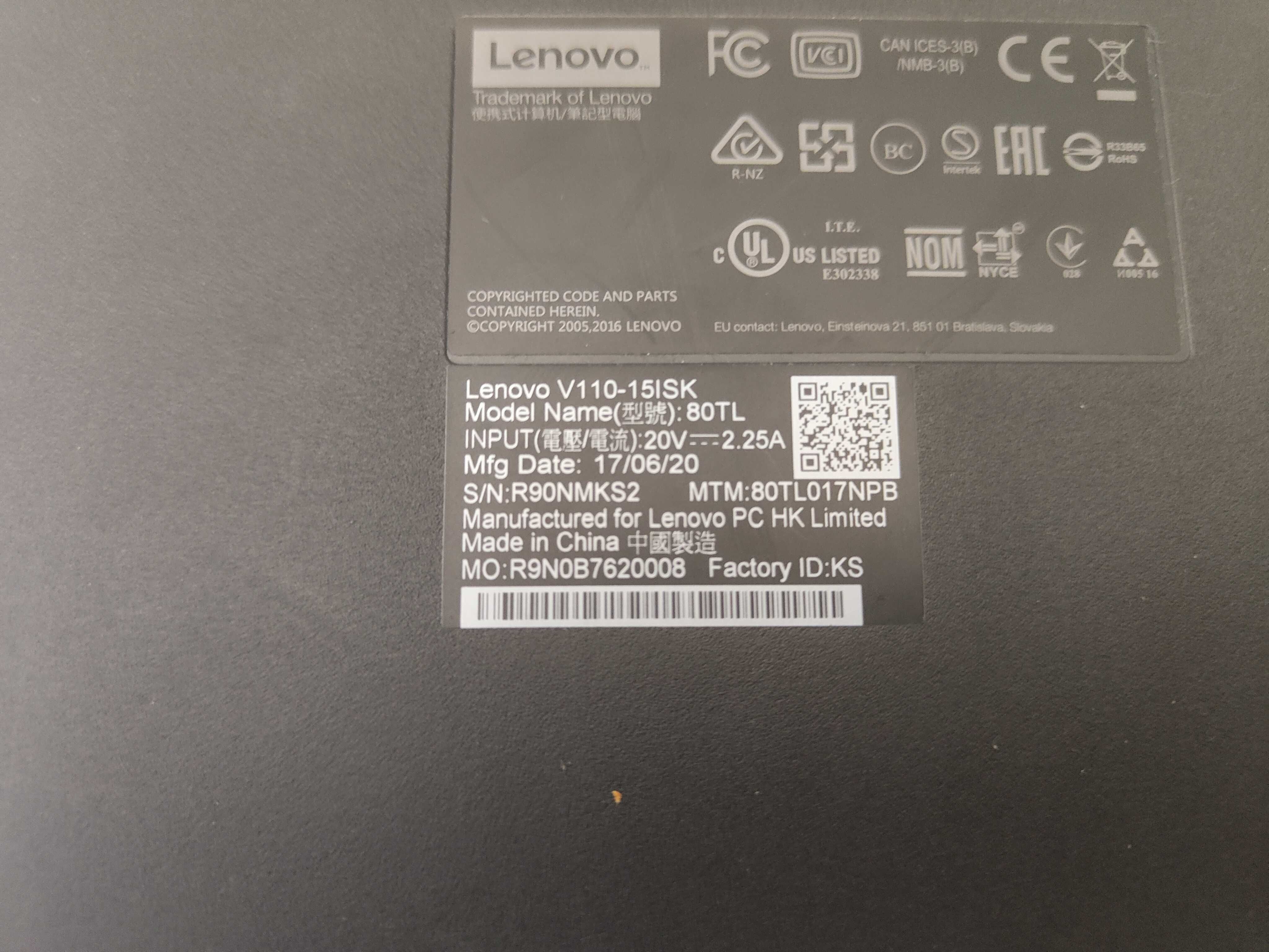 Laptop Lenovo V100-15isk/i3 6gen/8GB DDR 4/256SSD/Bioskomp/GWARANCJA