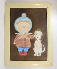 Картина Гапчинская "Я и мой друг" (мальчик с собакой) масло 25*35см с