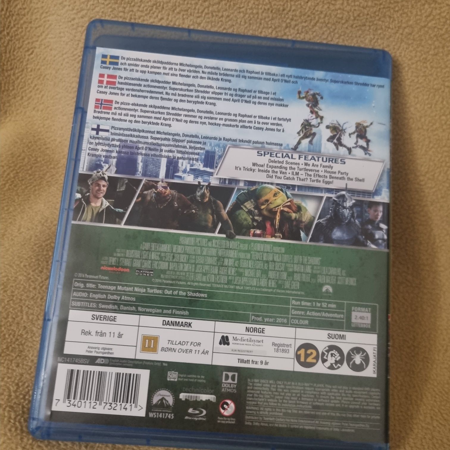 Ni ja Turtles Out Of The Shadows Blu-ray