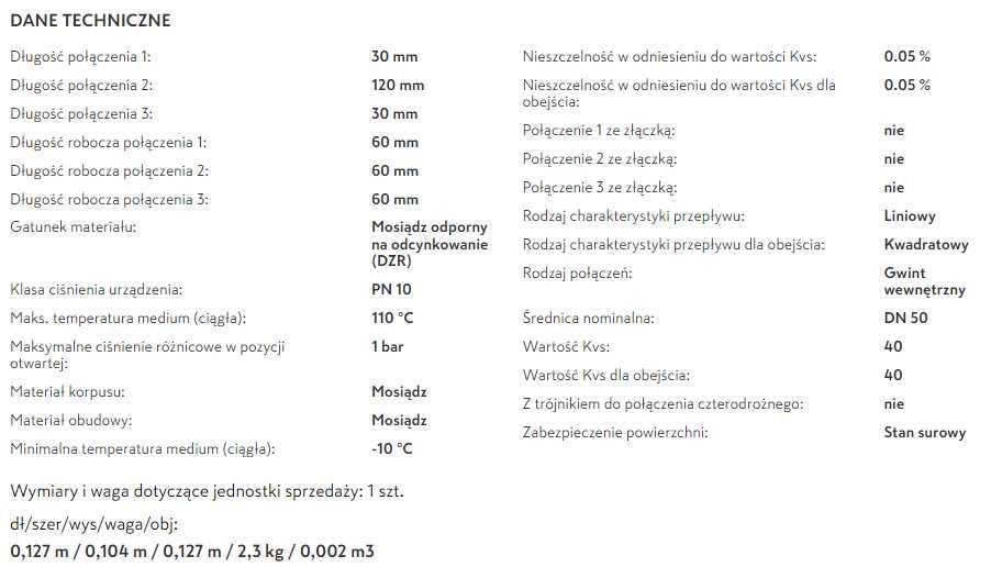 Zawór mieszający VRG131, 3-drogowy, dn50, KVS 40, 2 cale wewnętrzny