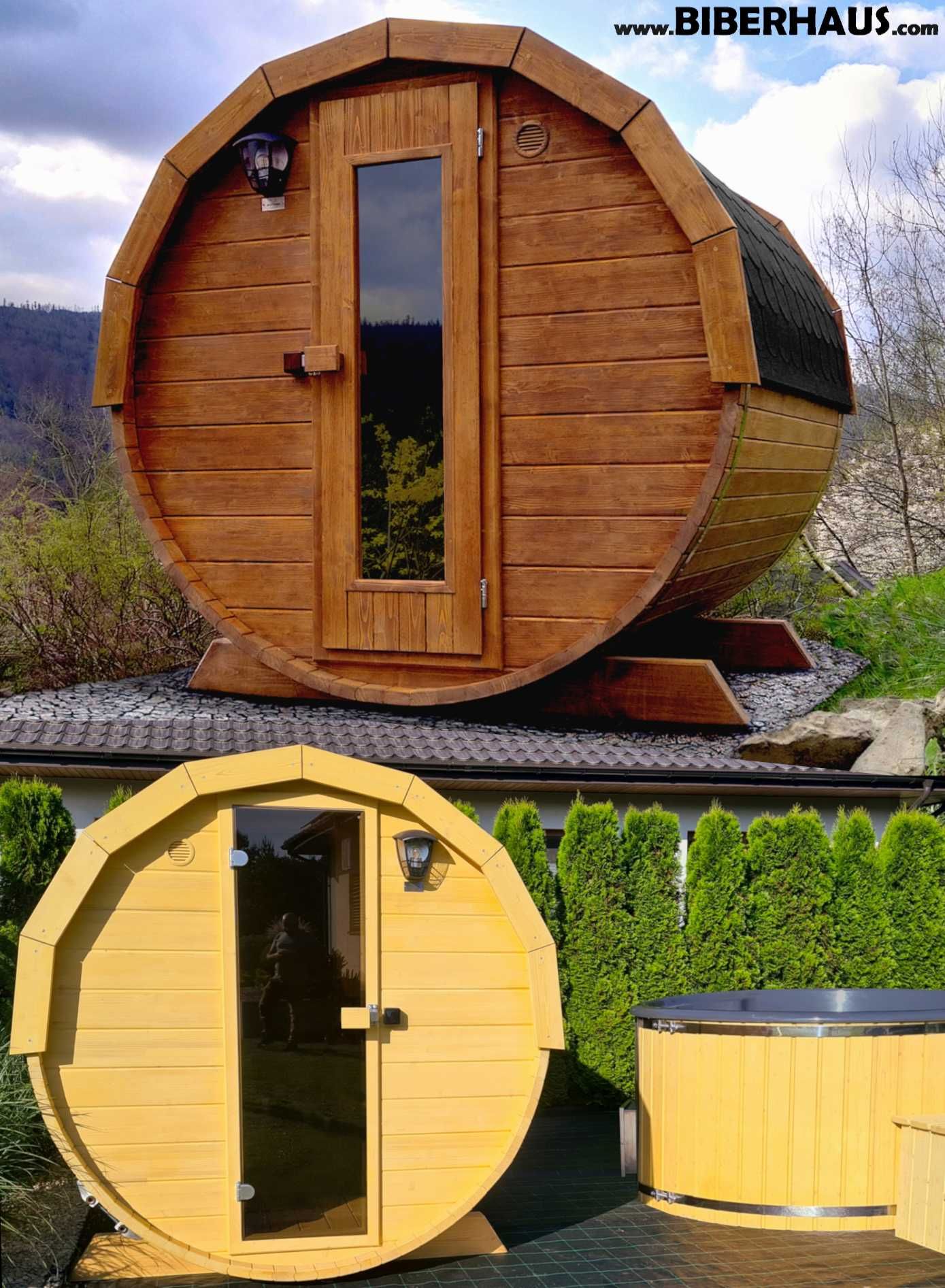 Sauna ogrodowa MINI mała DWUpoziomowa + L + Akcesoria + BECZKA GRATIS