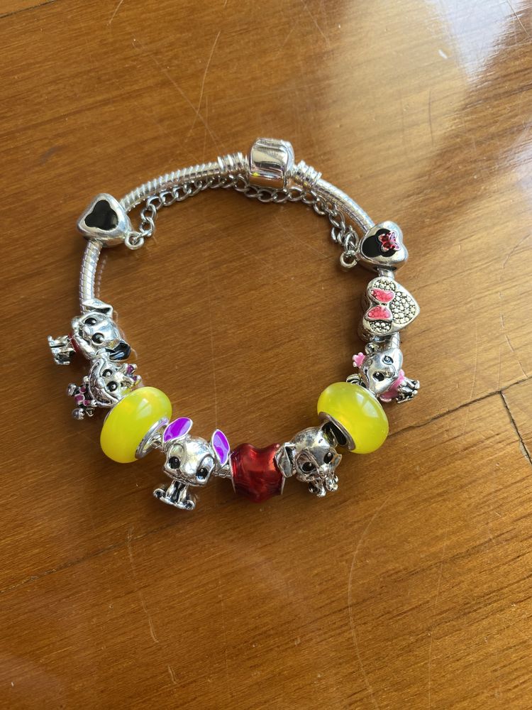 Pulseira animais com peças disney aço inoxidavel