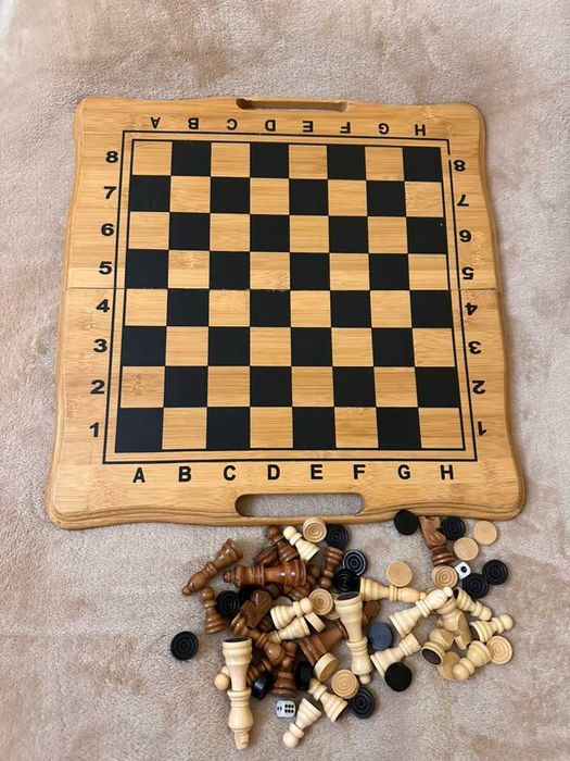 Шахи шашки нарди 3 в 1 набір настільних ігор з бамбука - Подарунок
