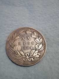 Vendo moeda antiga XX reis1884 d.luiz excelente estado