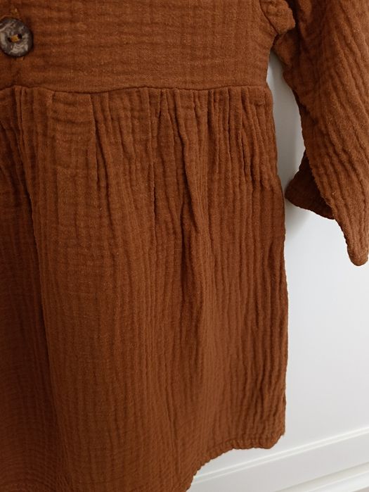 Brązowa bawełniana muślinowa sukienka świąteczna 86/92 pyza for baby h