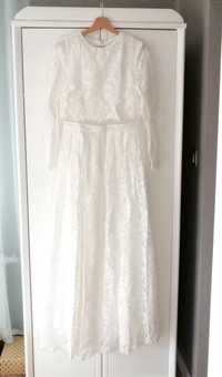 koronkowa długa biała suknia ślubna maksi maxi sukienka Asos 42XL boho