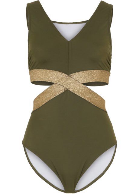 B.P.C Kostium kąpielowy monokini khaki z wycięciami ^40