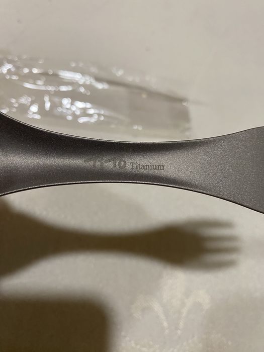 Титанова ложка-виделка туристична з мішечком для зберігання