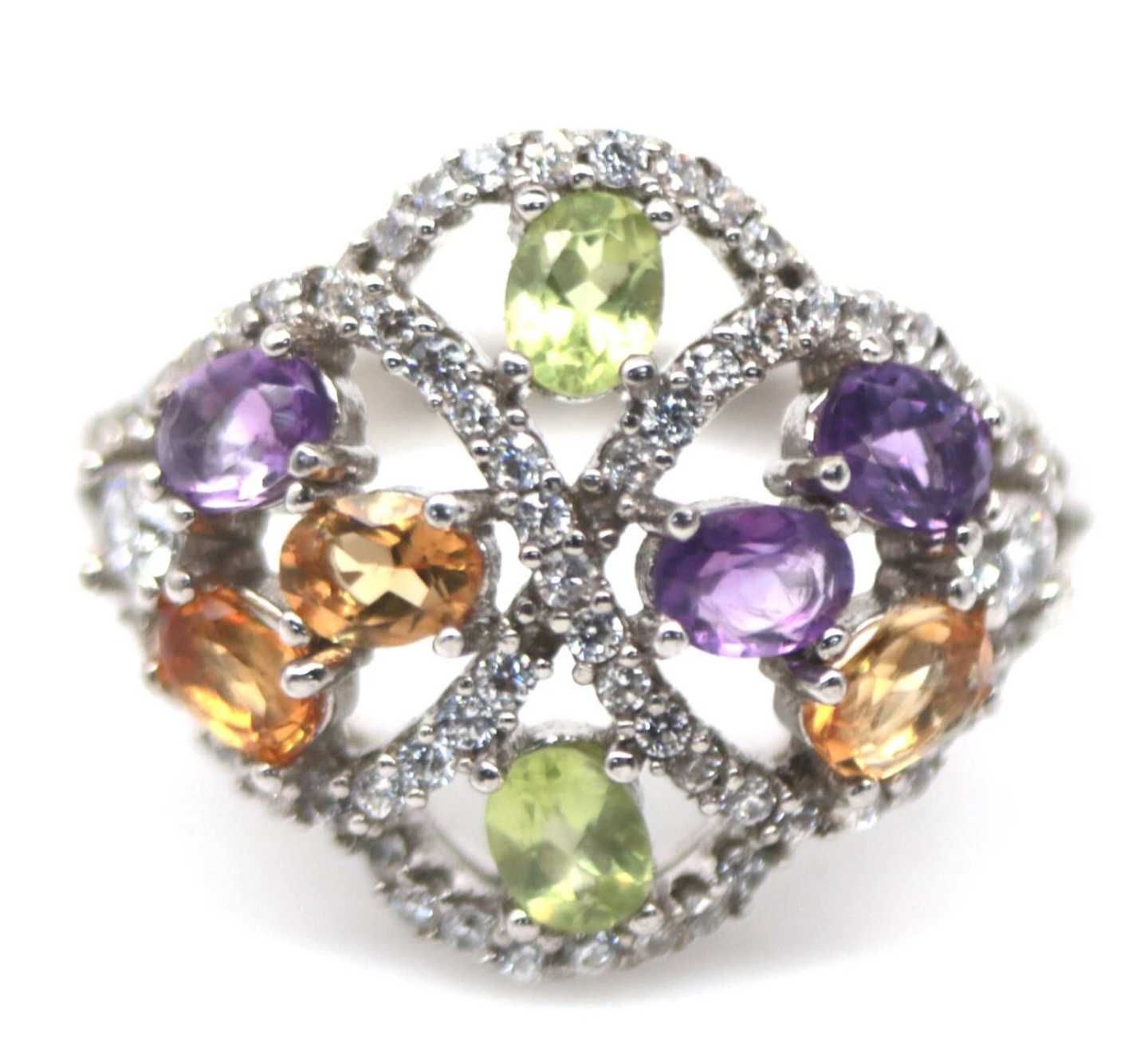 Pierścionek Srebro925 Naturalny Peridot Cytryn Ametyst r17 Rod