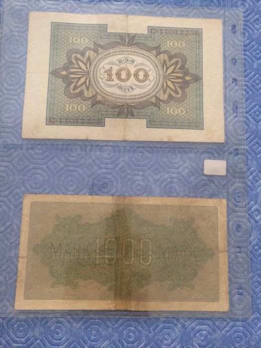 2 Notas RARAS de 100 Mark e 1000 Mark de RBD de 1920 e 1922 em BC