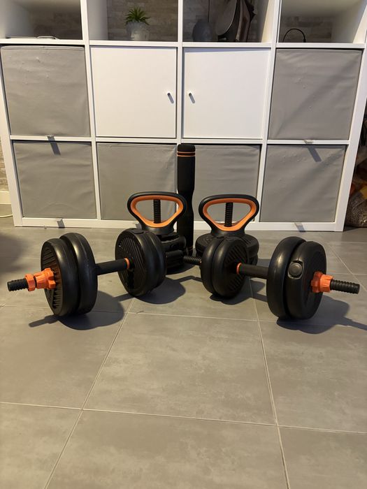 Pesos ajustaveis, barra, halteres e kettlebell 25kg