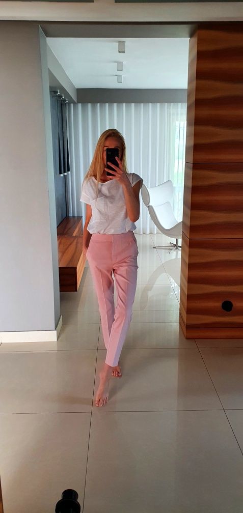 Zara XS spodnie cygaretki chinosy różowe