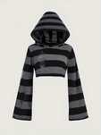 Sweter z kapturem w paski i przetarcia Grunge Punk