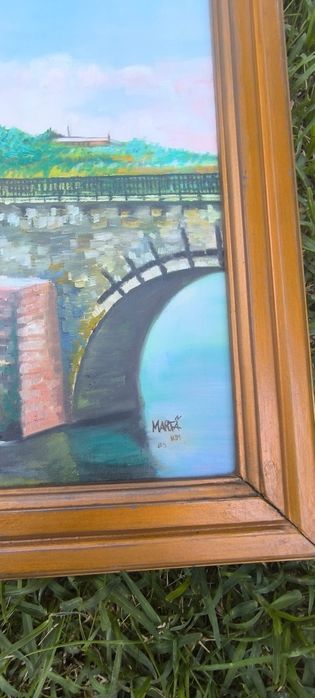 Belíssimo quadro pintura a óleo assinado com moldura em madeira dourad