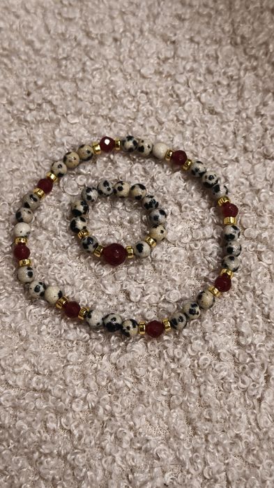 Zestaw bransoletka i pierścionek z naturalnych kamieni Jaspis