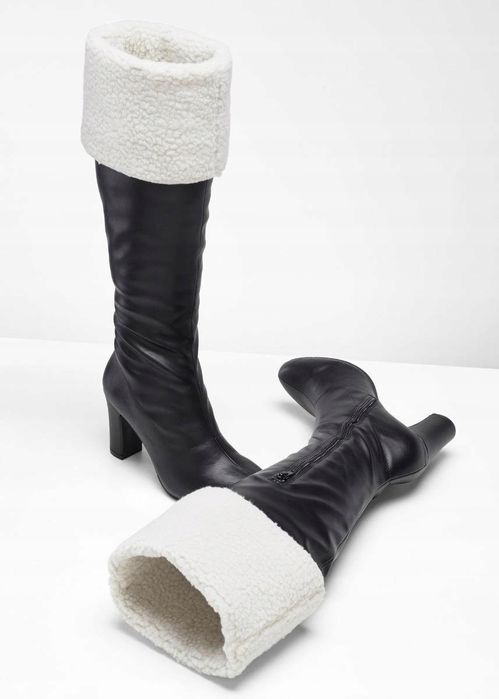 B.P.C kozaki eko skóra czarne ze śmietankowym barankiem na klocku 38.