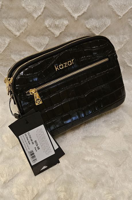 Czarna Piekna Torebka tłoczona w ponadczasowy krokodyli  wzór. Nowa!