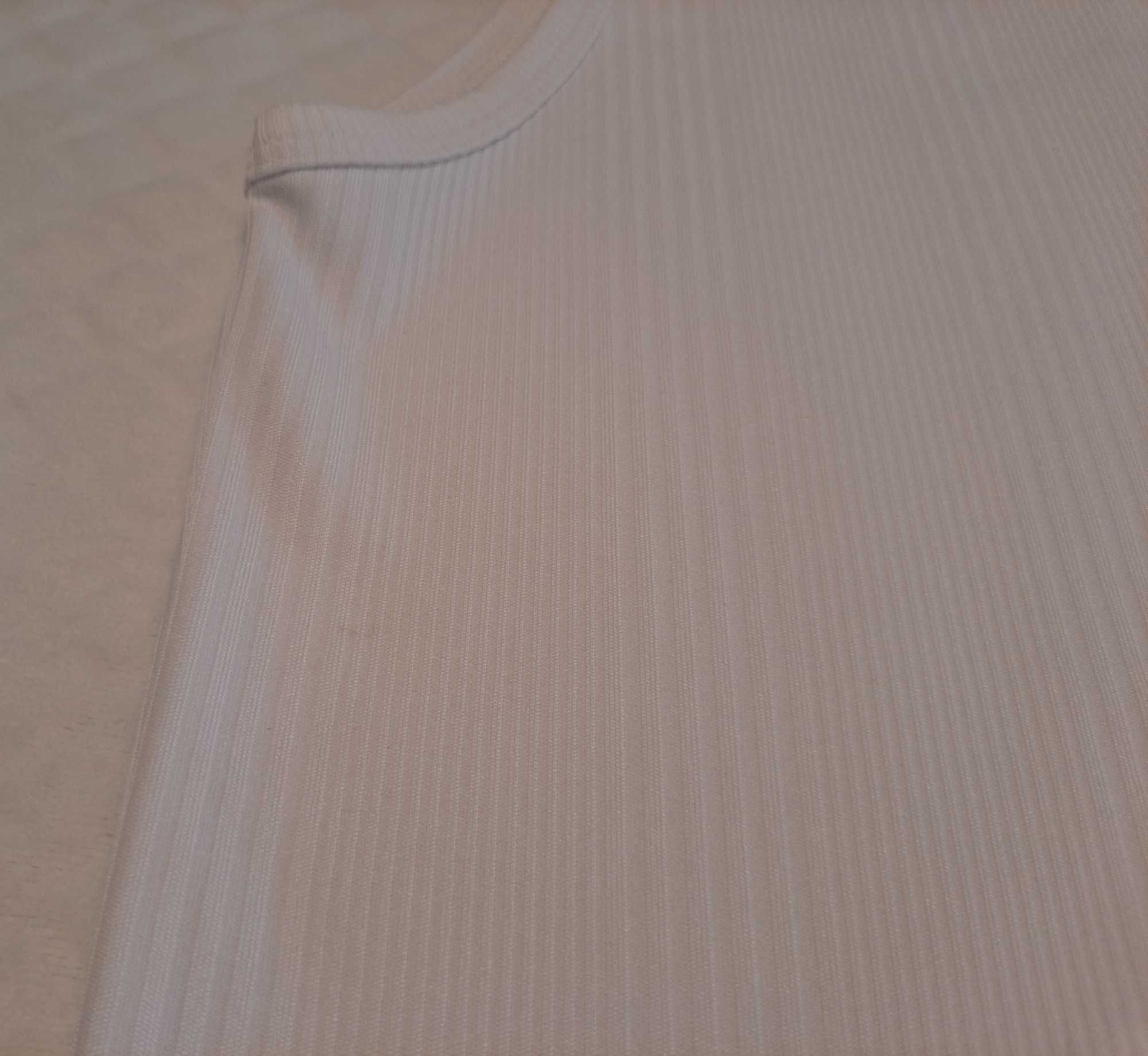 Bezrękawnik męski, koszulka, biały, prążki, slim fit, M-L (Odzież)