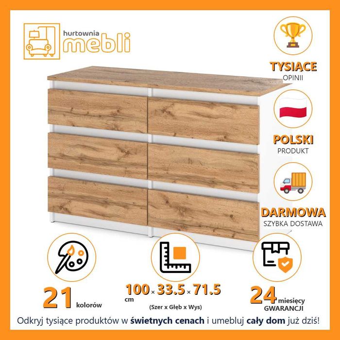 Komoda Hugo Nowoczesna Z 6 Szufladami 100cm Pojemna Szafka Do Salonu