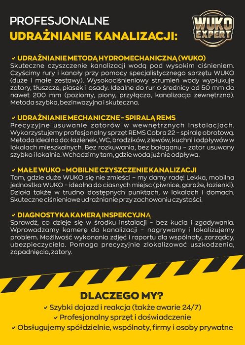Pogotowie Kanalizacyjne - Hydraulik - Udrażnianie kanalizacji - Usługi