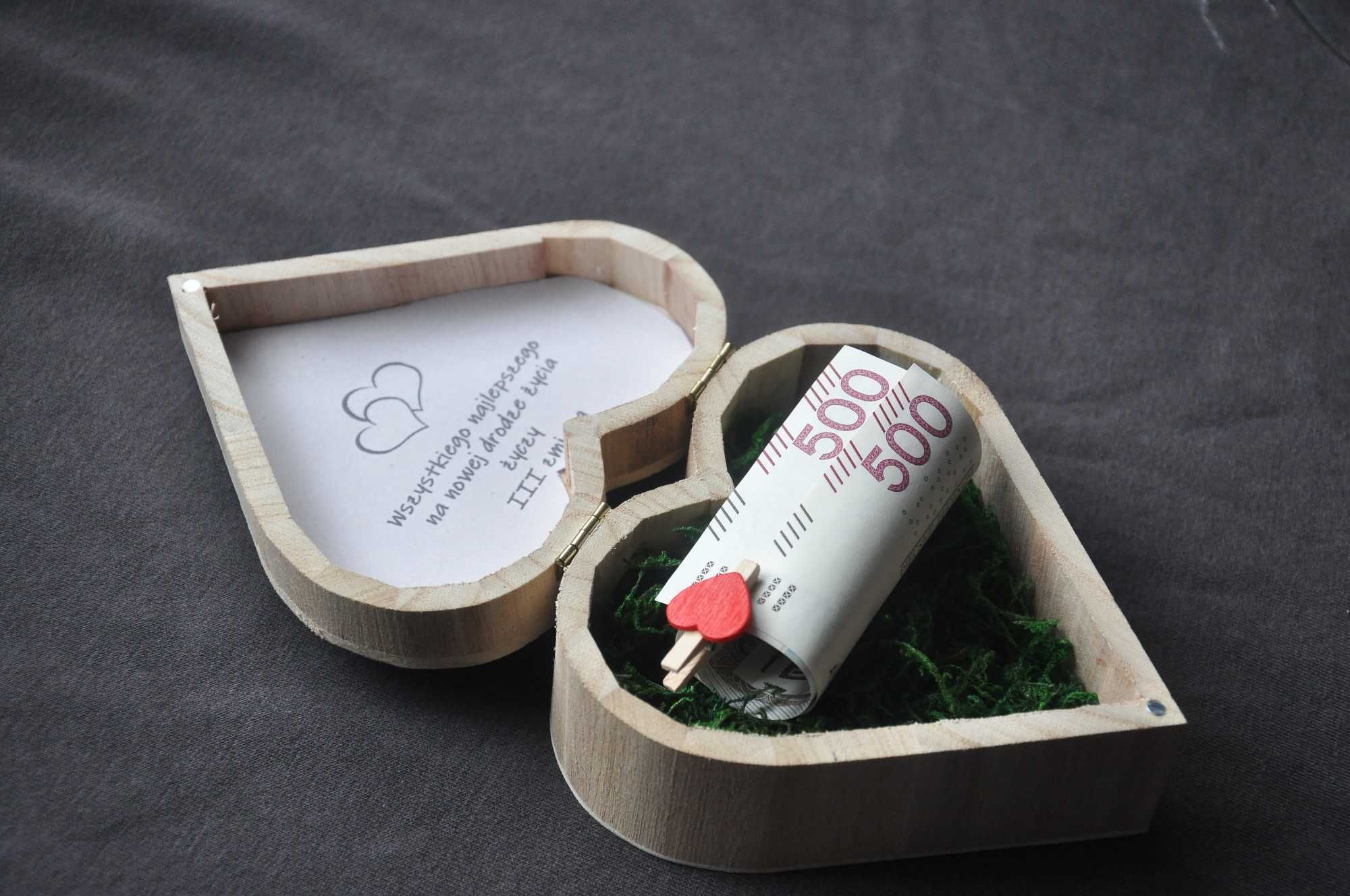 Szkatułka drewniana pudełko obrączki zaręczyny ślub serce diy boho big