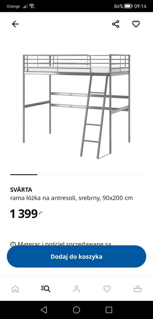 Rama łóżka na antresoli 90/200