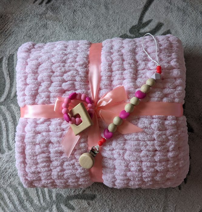 Плюшевий дитячий плед+ гризунець+ тримач для пустушки