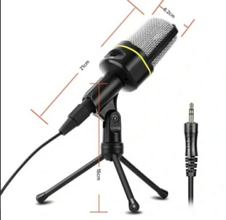 Mikrofon pojemnościowy z wtykiem Jack 3.5, regulacja głośności, Tripod