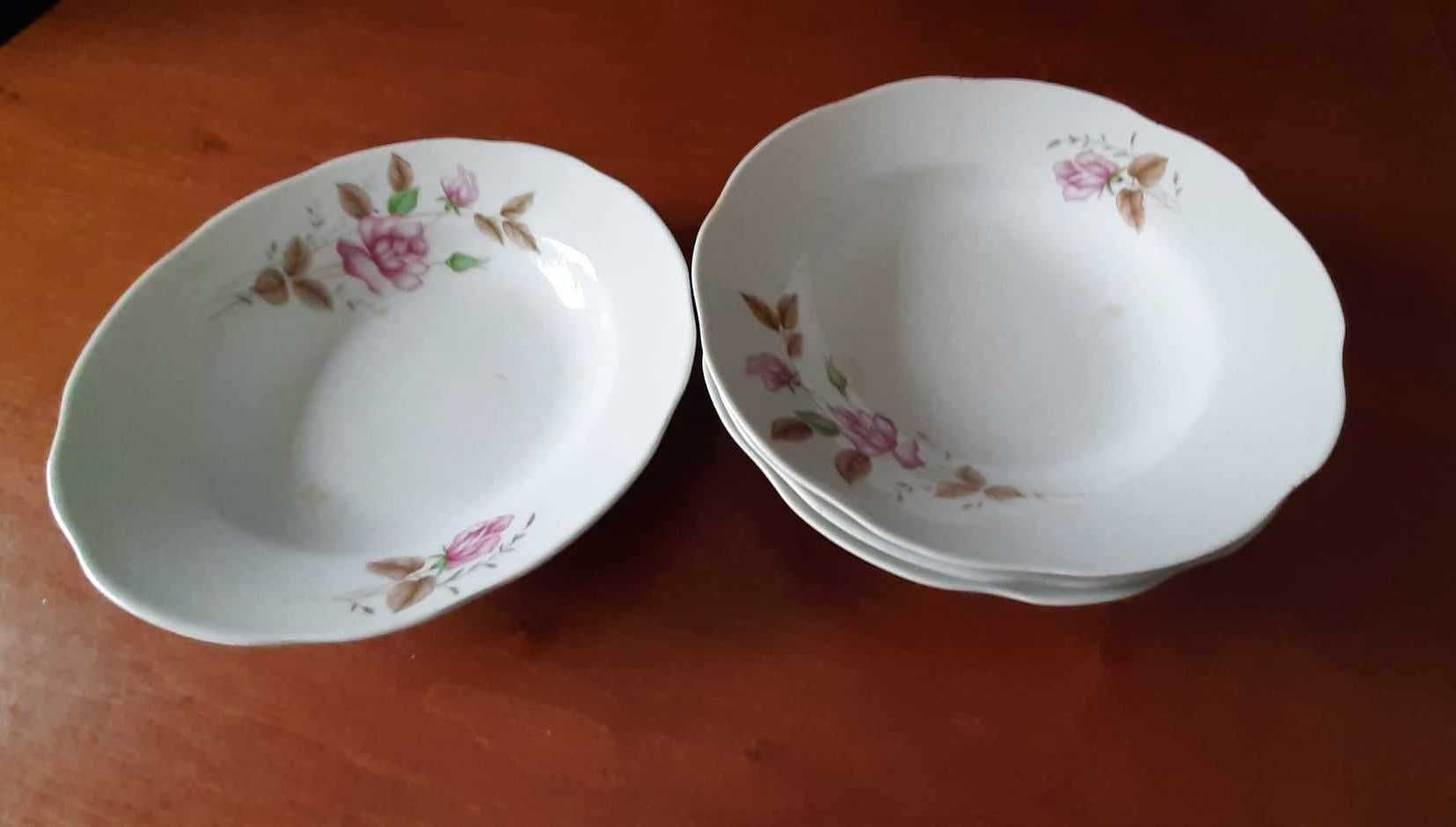 Talerze głębokie porcelana chińska z różyczkami (4 szt) | PRL, vintage