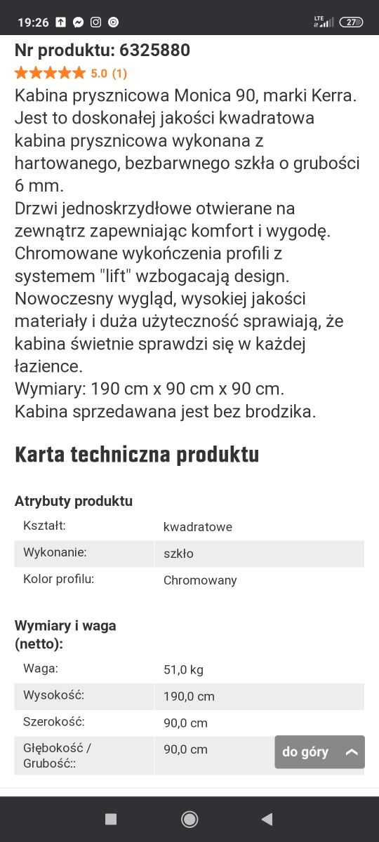 Kabina prysznicowa -sprzedam szybko