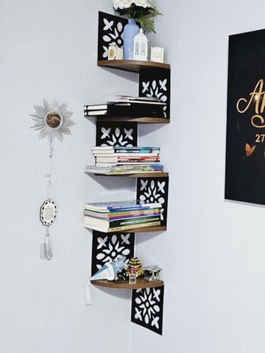 Rustykalna Narożna Dekoracyjna Półka 5 Poziomowa Kwiatowy Wzór Na Ksią