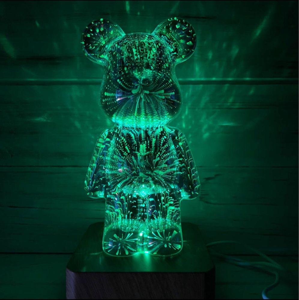 3D ночник стеклянный с эффектом фейерверка в виде мишки RGB Bearbrick