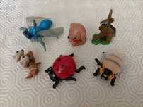 5 Miniaturas Cão, Lebre, Joaninha,, Libélula, 2 Macacos