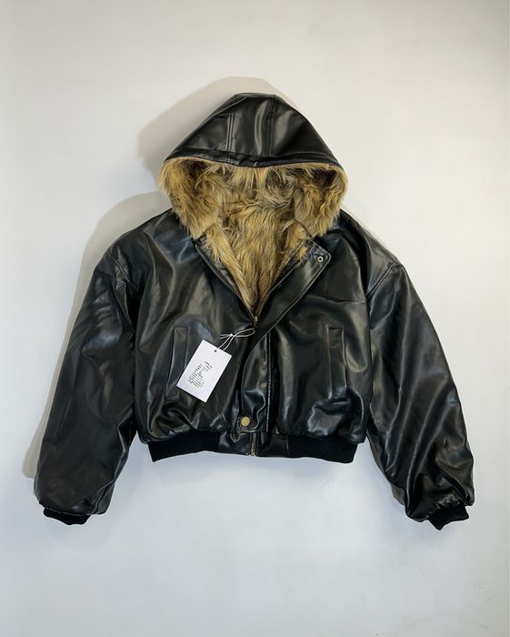 Бомбер двосторонній дутий чорний кожаний мех з мехом archive opium MA1