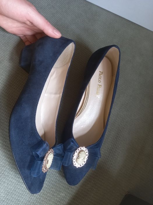 Zamszowe nowe baleriny czółenka niski obcas 37 Paolo Parma