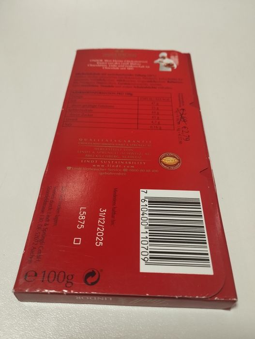 Czekolada Lindt Lindor 100 g mleczna data grudzień 2025