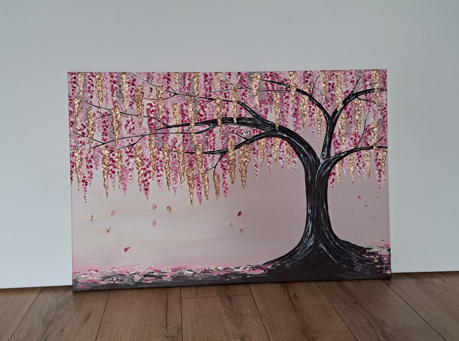 Obraz ręcznie malowany Kwitnące drzewo Wisteria