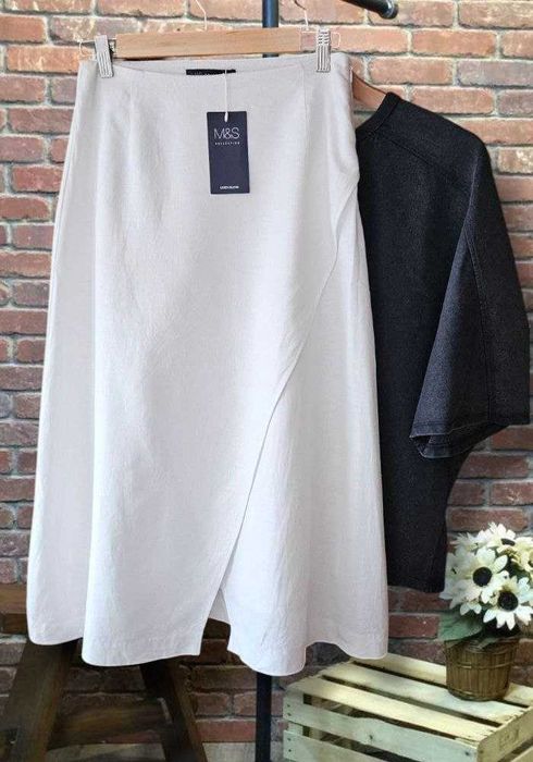 Белая летняя юбка миди удлиненная из льна Marks&Spencer Collection