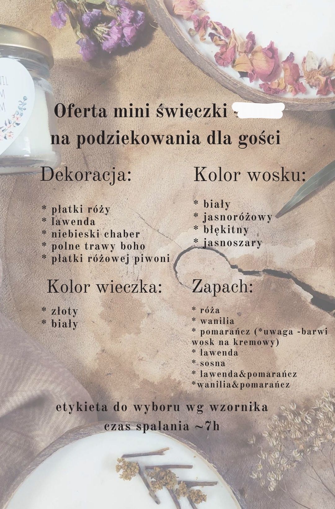 Świeczki podziękowania upominki dla gości komunia ślub wesele chrzest