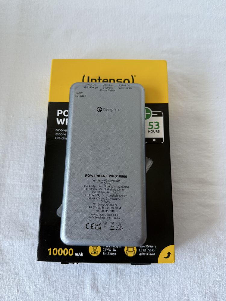 Powerbank INTENSO WPD10000  com 10.000mah e wireless charging