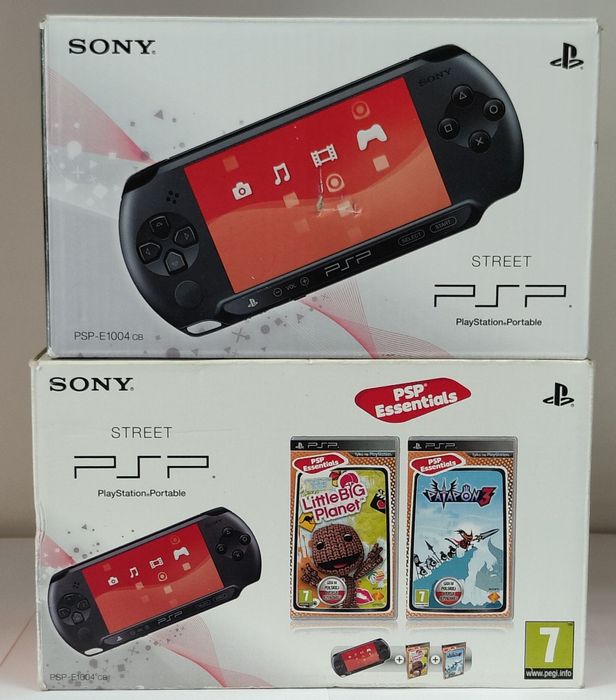 Konsola Sony PSP E1004: pudełko, ładowarka, zestaw gier