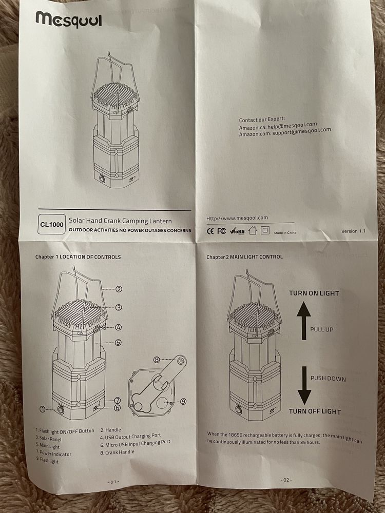 Ліхтар Solar Hand Crank Camping Lantern - CL1000